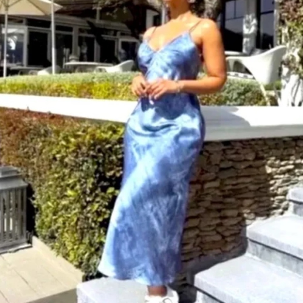 ZARA satin denim pattern maxi
